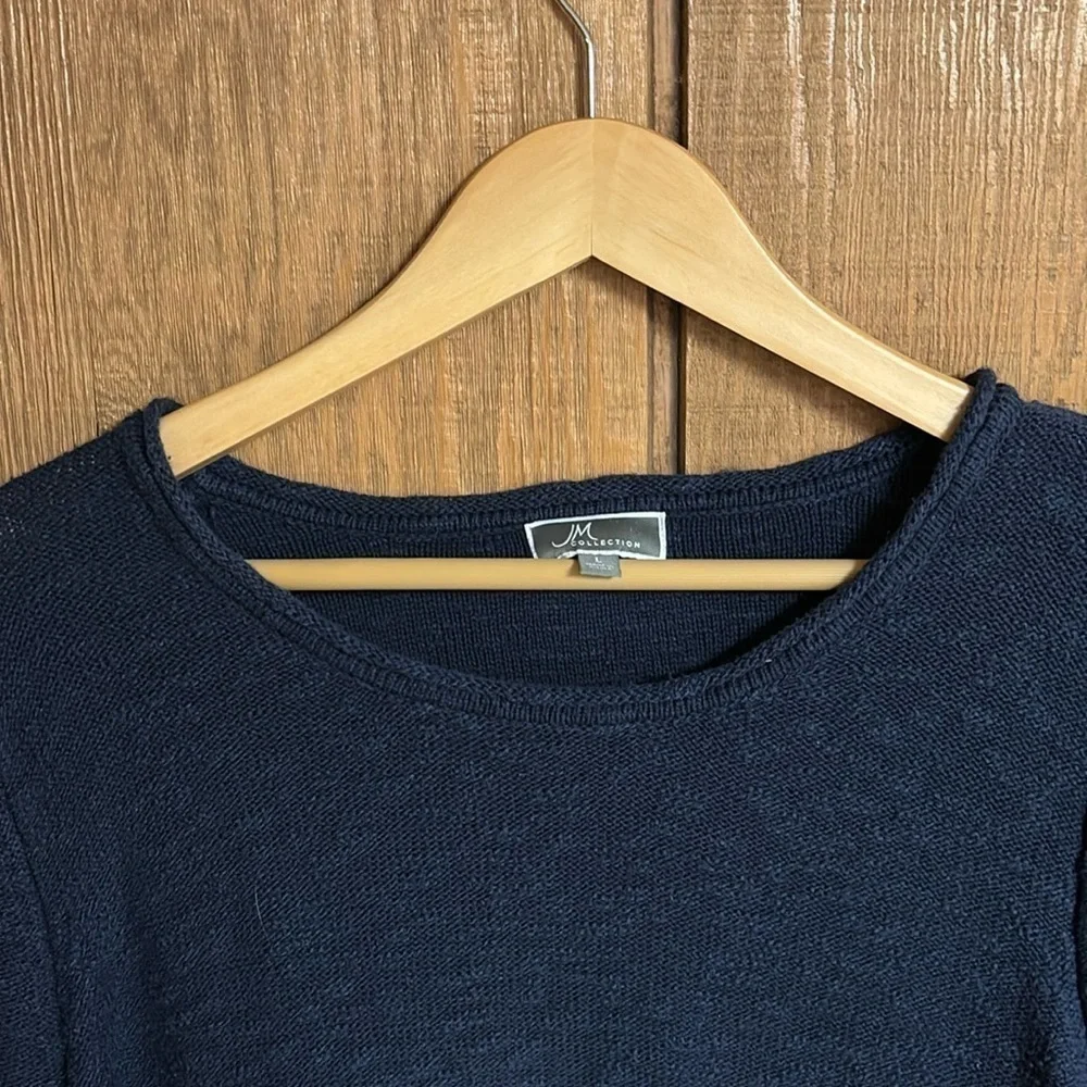 JM‎ Collection navy blue one pocket rolled hem/trim hi lo tunic Size L